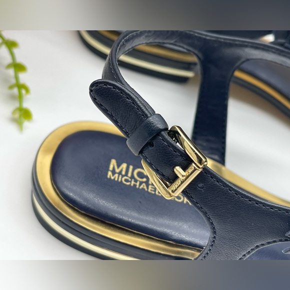 Michael Kors Thong Admiral Blue Leather Sandal Floral Accents - Picture 8 of 16